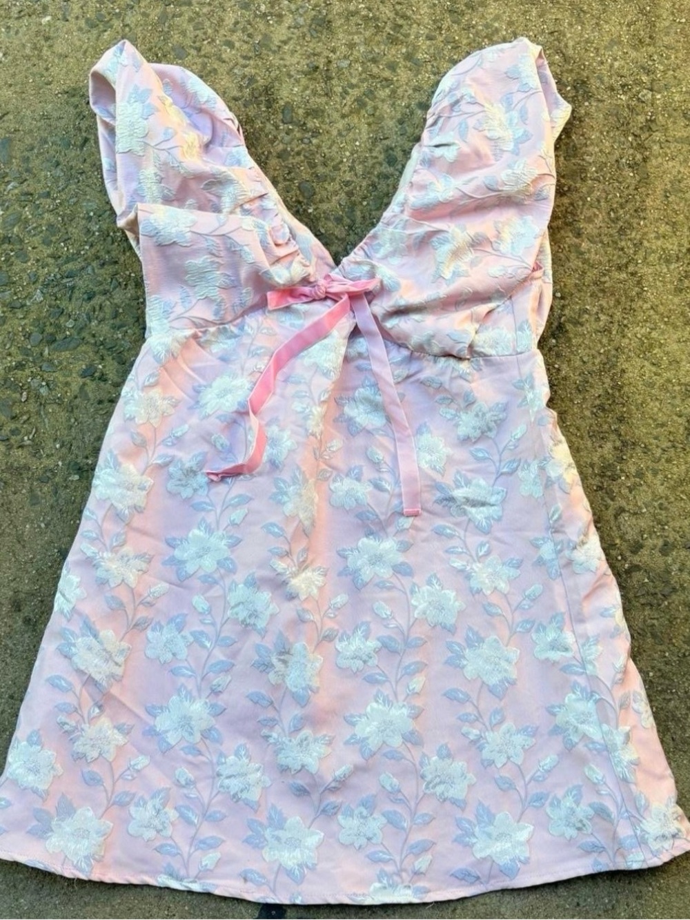 Pink Floral Ruffle Mini Dress with Velvet Tie - Picture 3 of 3
